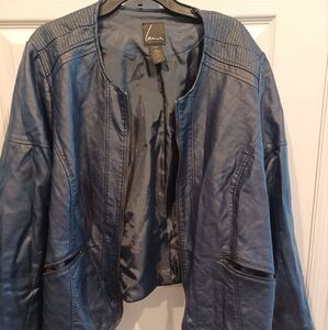 Lane Bryant Navy Blue Faux Leather Bomber Style Jacket Size 26w/28w